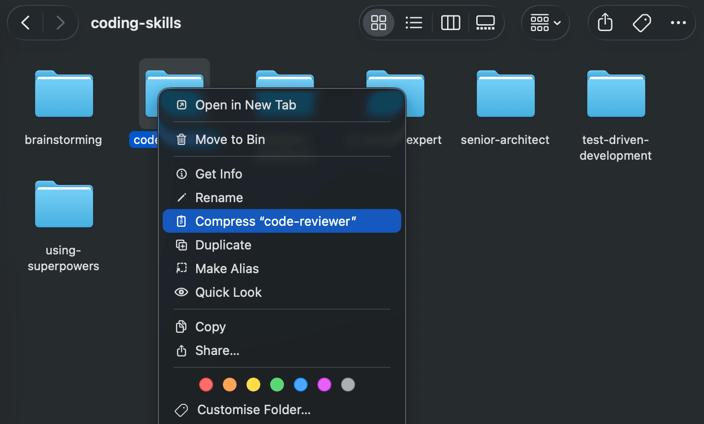 Step 3: Navigate to skill folder and compress it