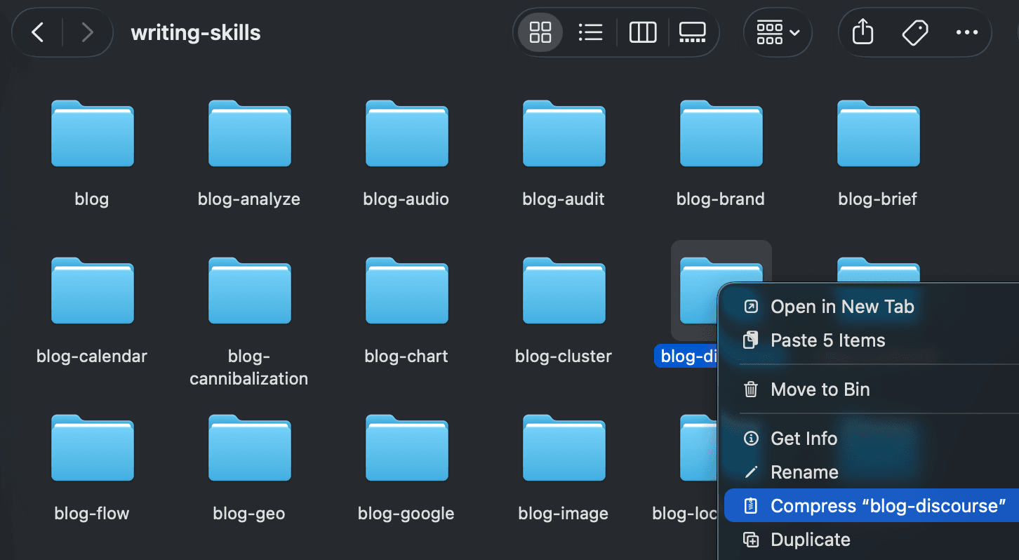 Step 3: Navigate to skill folder and compress it
