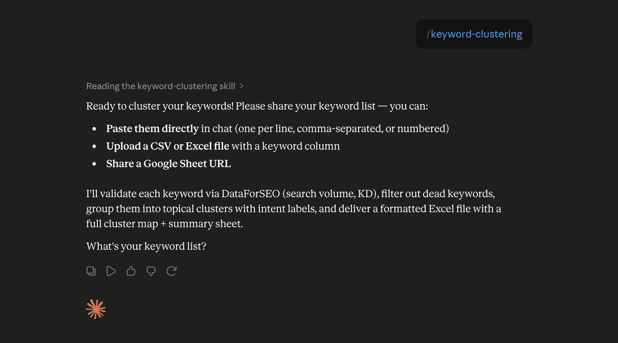 Step 6: Run the keyword-clustering skill in Claude