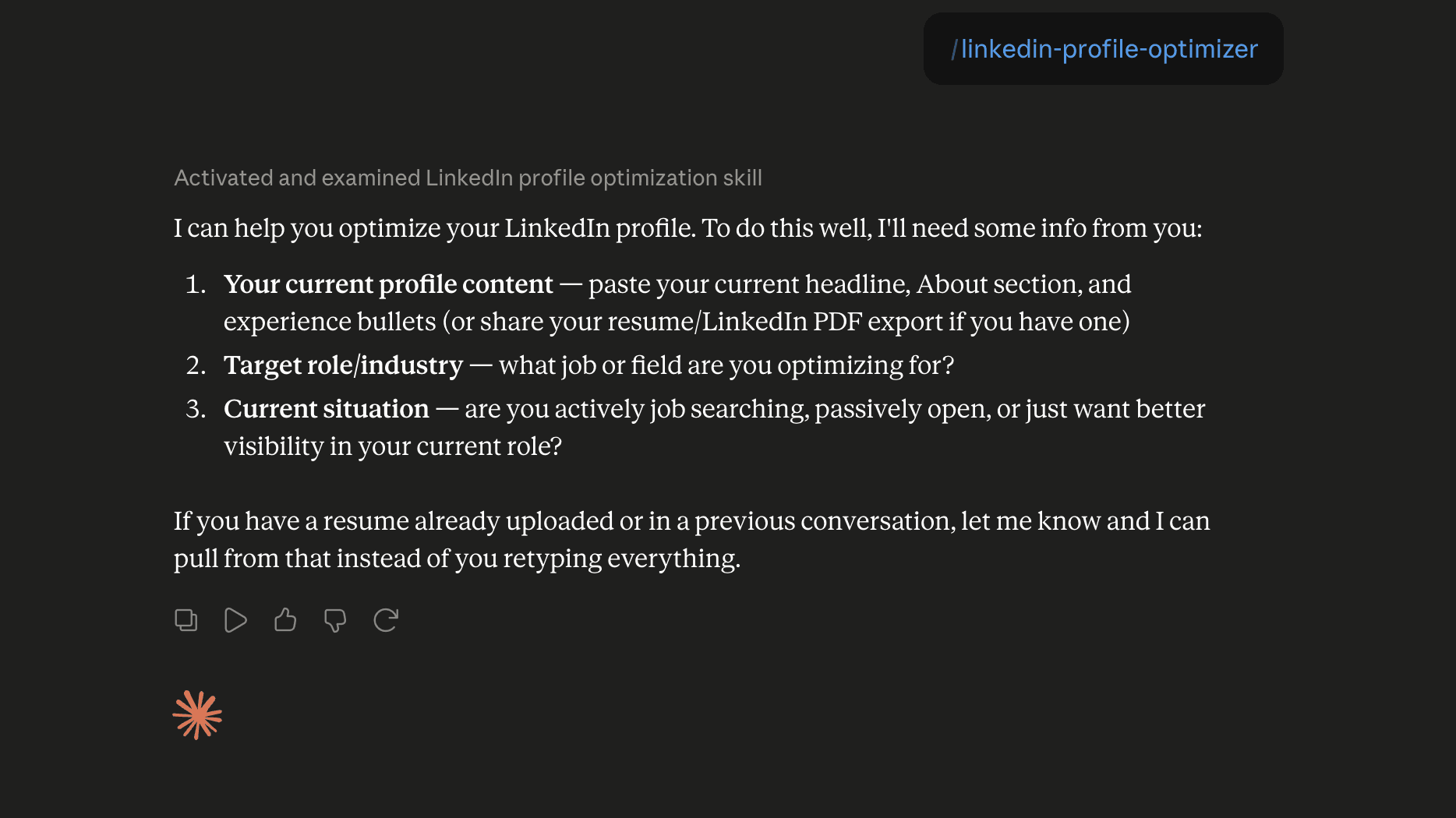 Step 6: Run the linkedin-profile-optimizer skill in Claude