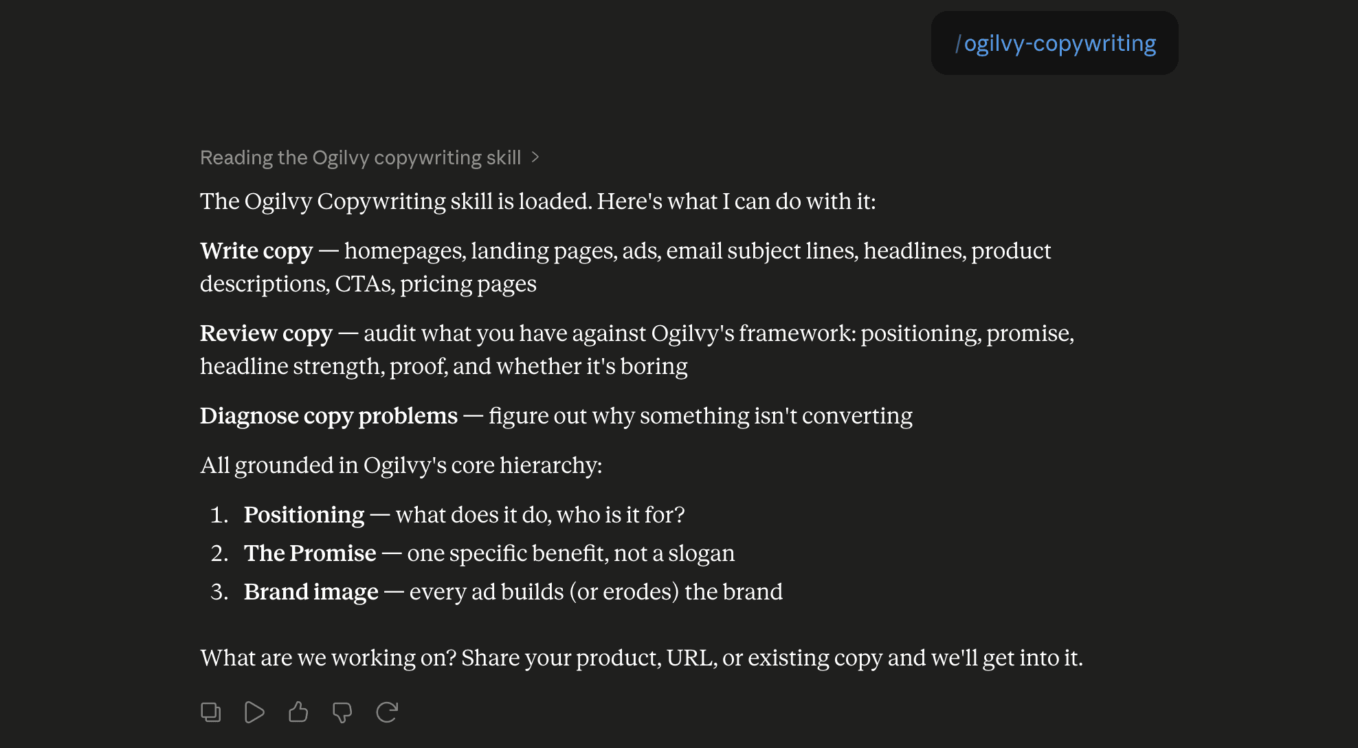 Step 6: Run the ogilvy-copywriting skill in Claude