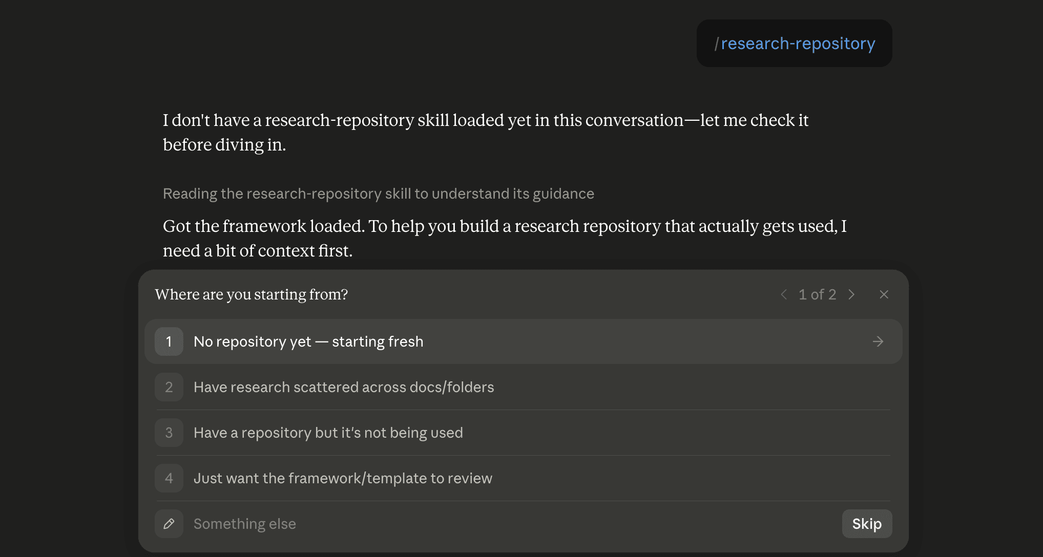 Step 6: Run the research-repository skill in Claude
