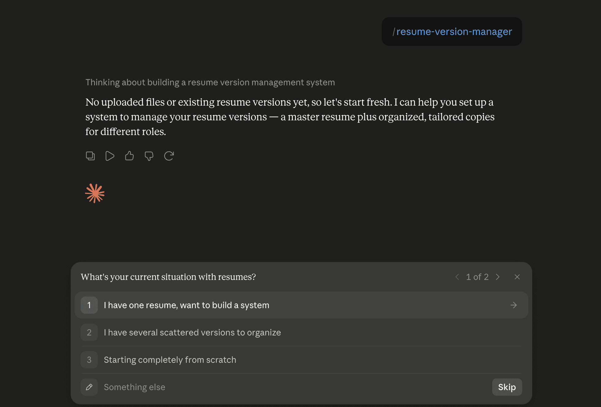 Step 6: Run the resume-version-manager skill in Claude