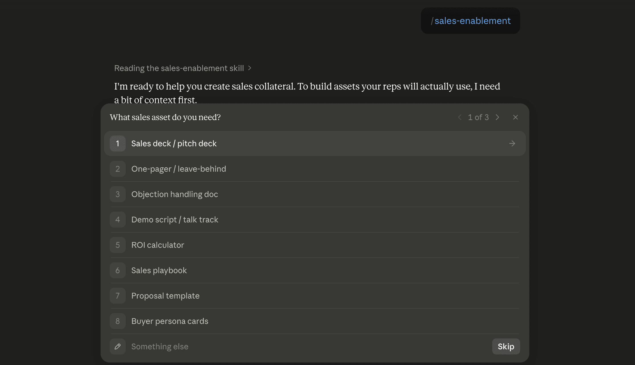 Step 6: Run the sales-enablement skill in Claude