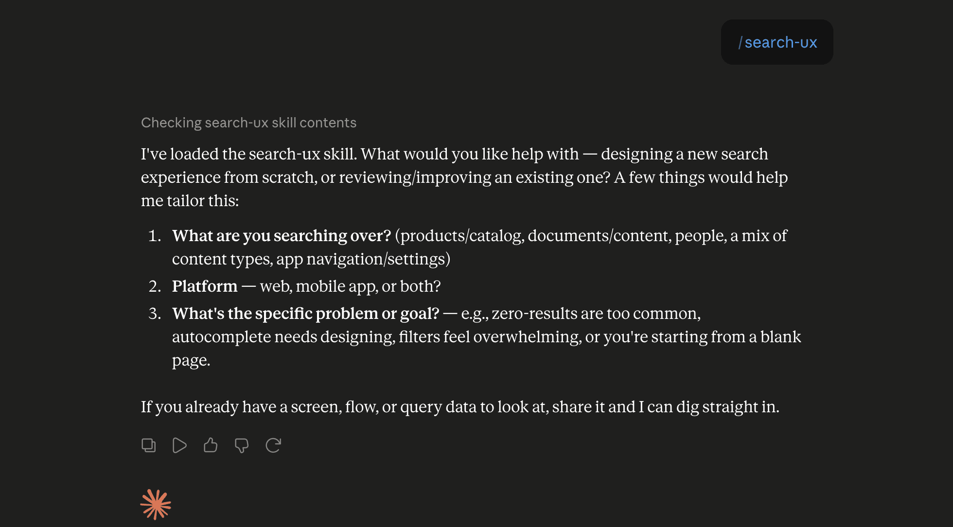 Step 6: Run the search-ux skill in Claude
