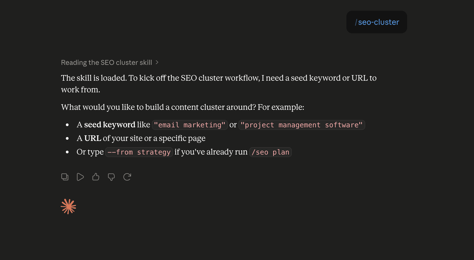 Step 6: Run the seo-cluster skill in Claude