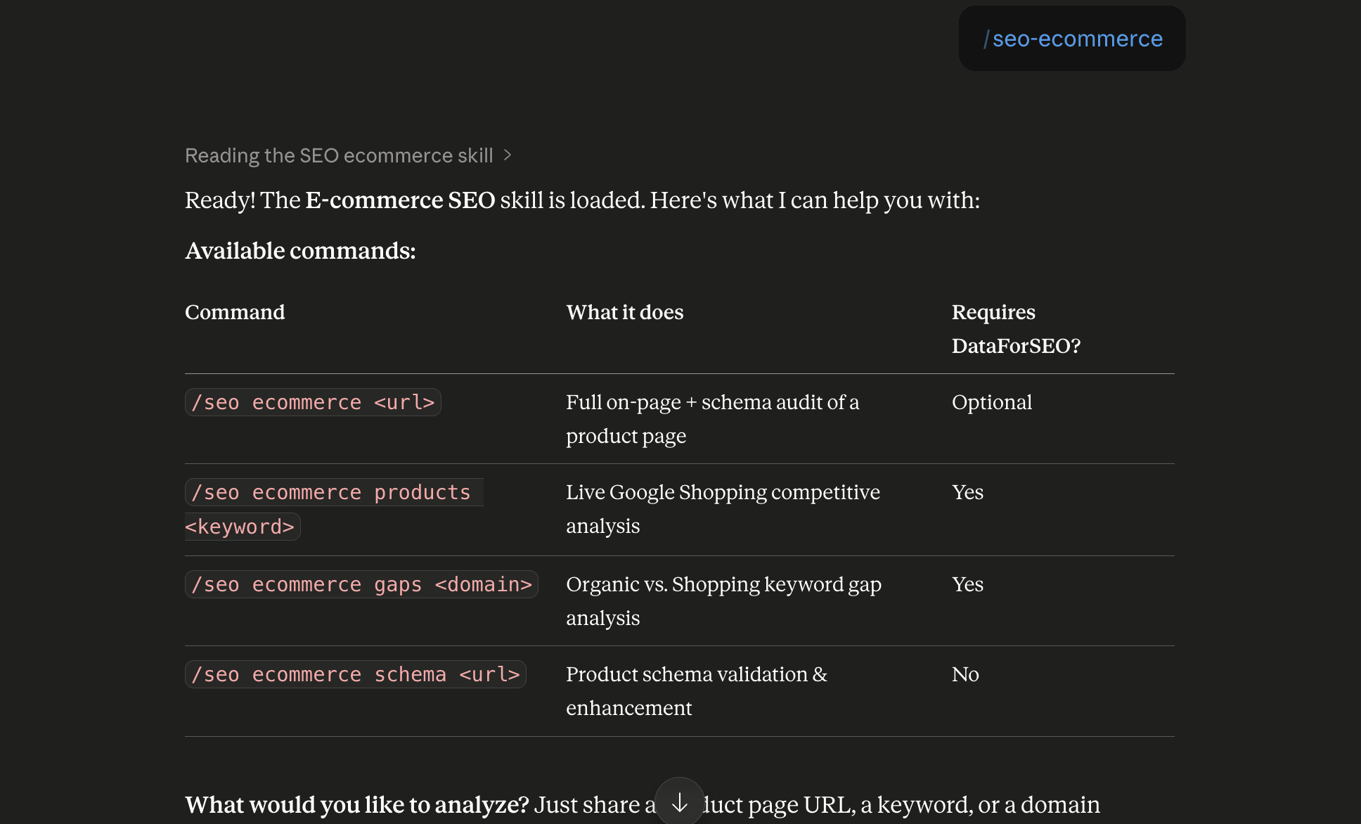 Step 6: Run the seo-ecommerce skill in Claude