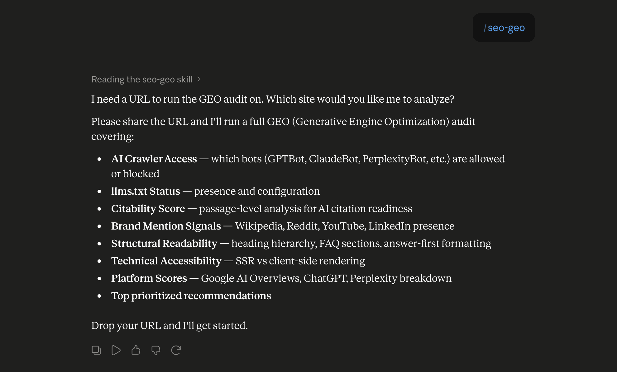 Step 6: Run the seo-geo skill in Claude