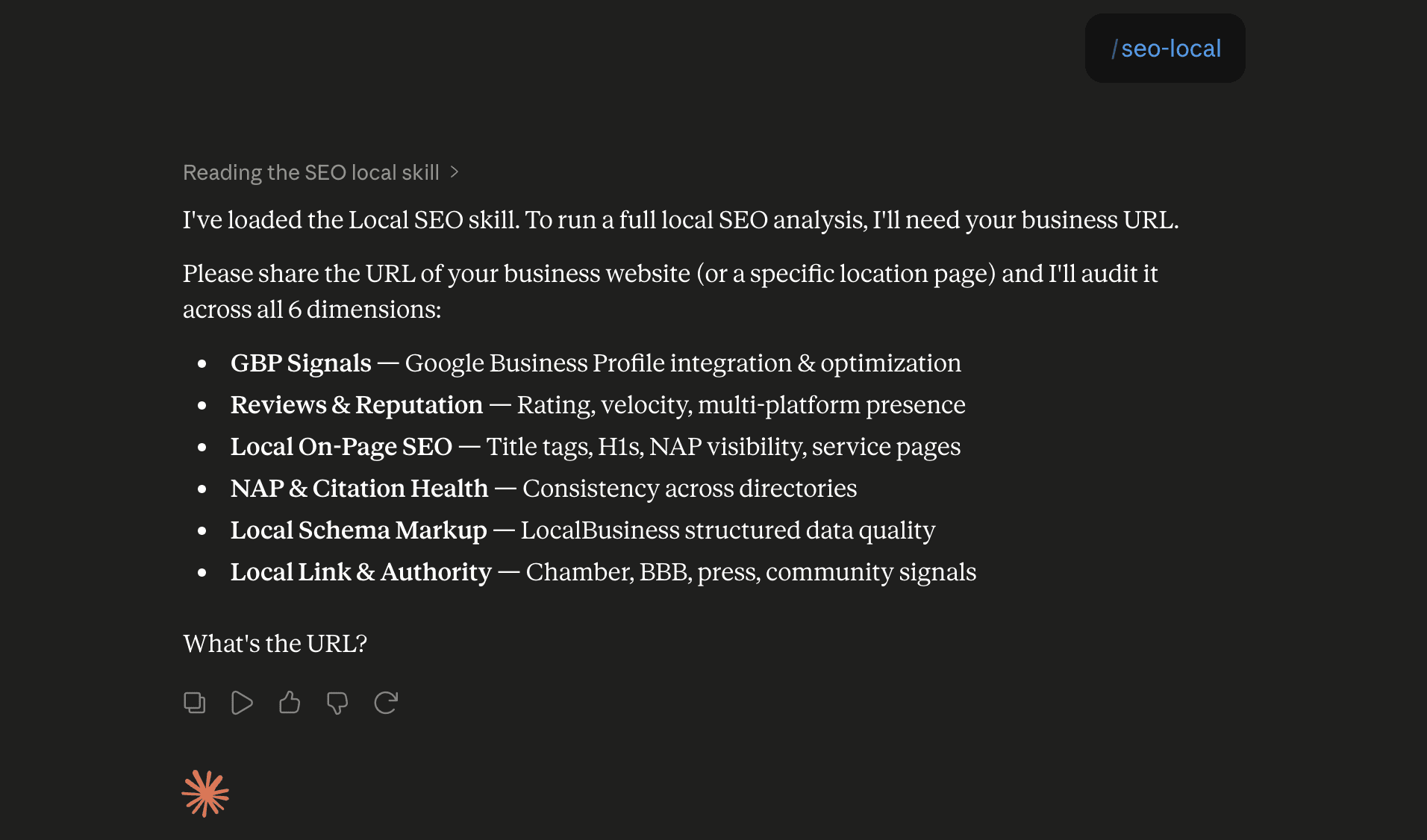 Step 6: Run the seo-local skill in Claude