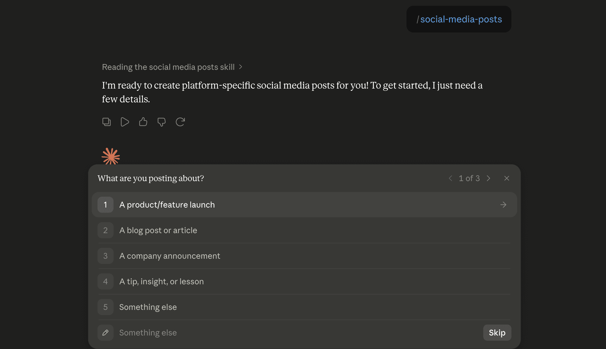 Step 6: Run the social-media-posts skill in Claude