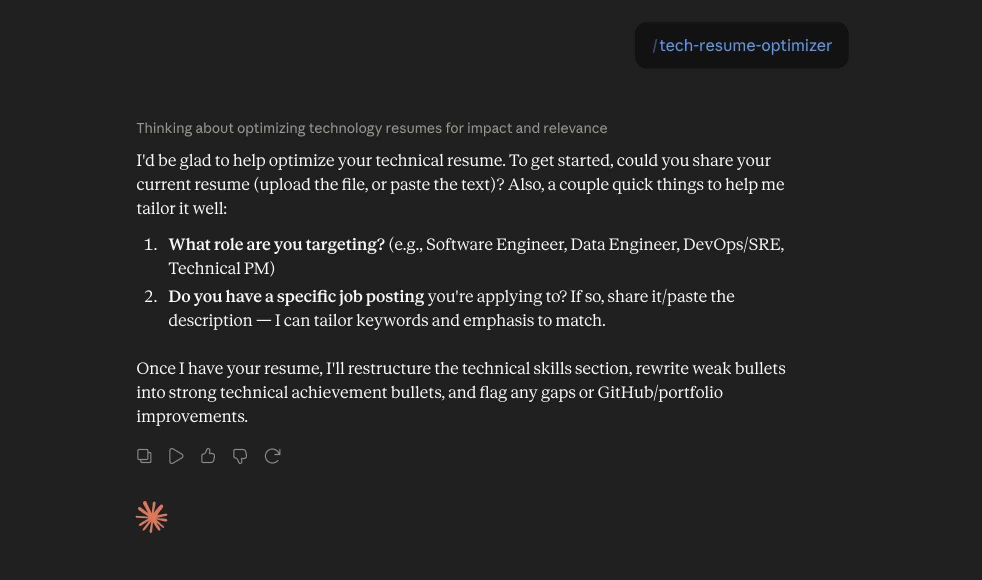 Step 6: Run the tech-resume-optimizer skill in Claude