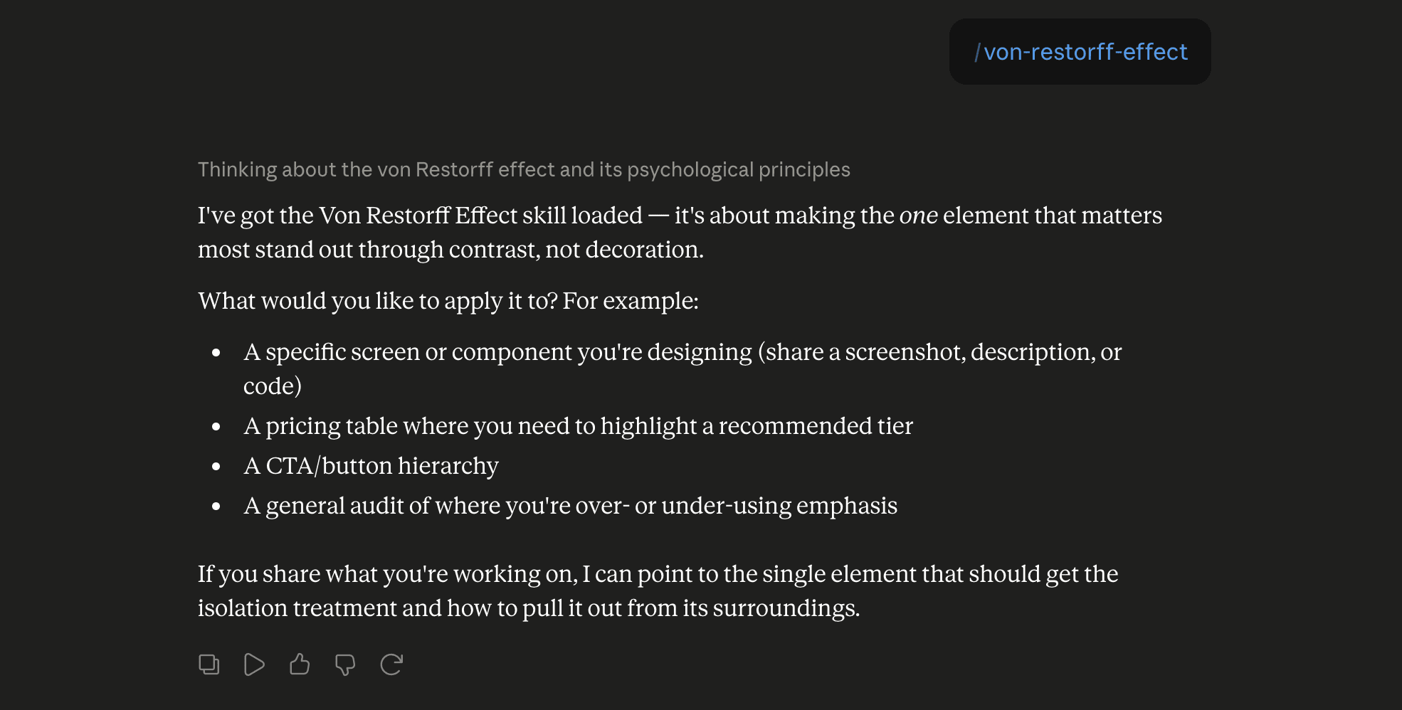 Step 6: Run the von-restorff-effect skill in Claude