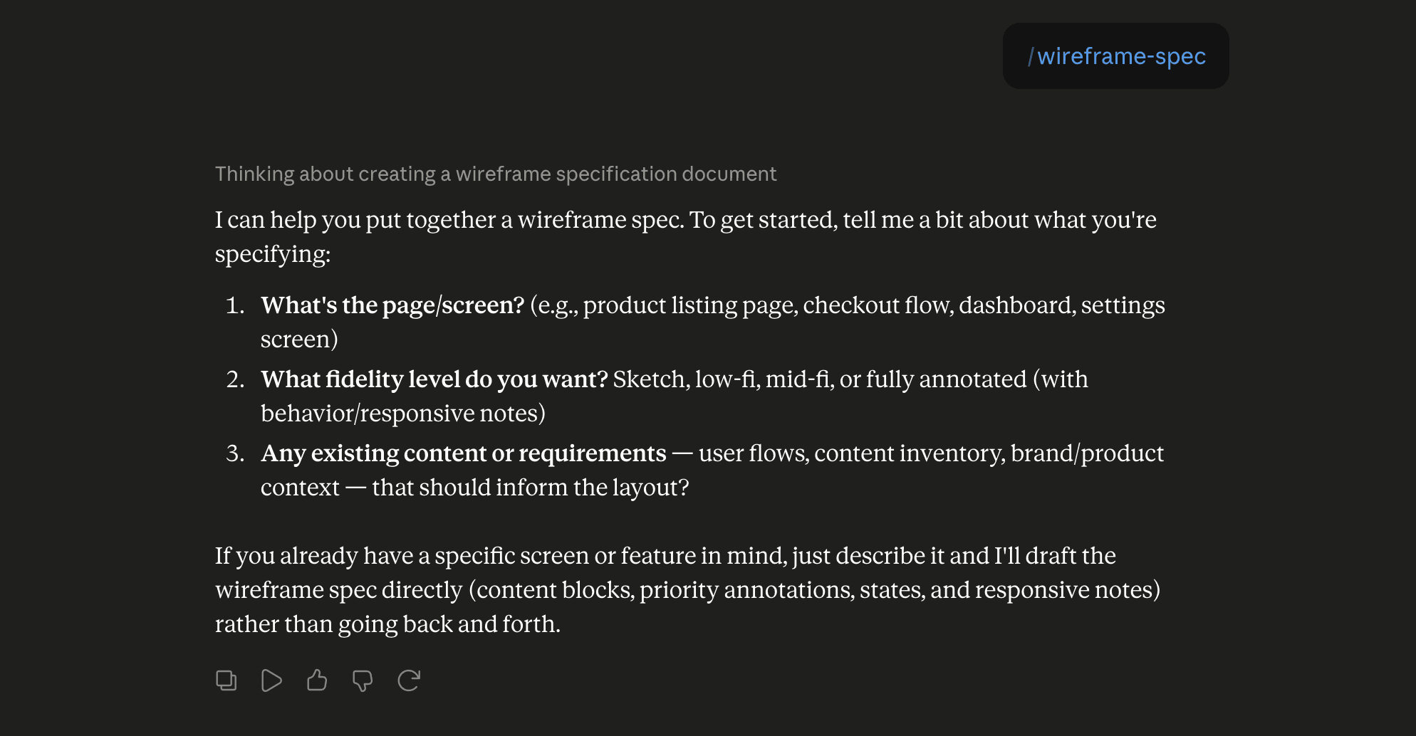 Step 6: Run the wireframe-spec skill in Claude