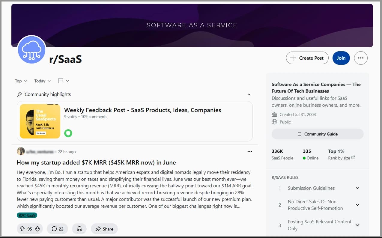 r/saas is one of the best subreddits for b2b saas startups