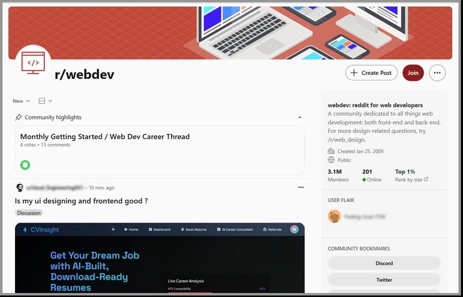r/webdev is one of the best subreddits for b2b saas startups