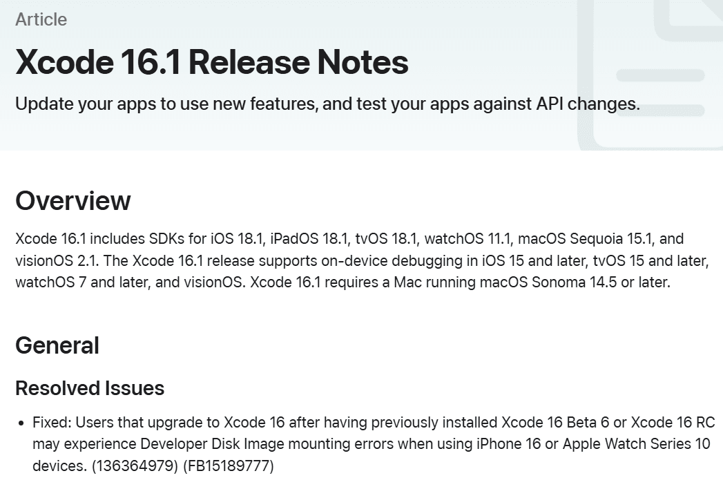 changelog vs release notes - apple release notes