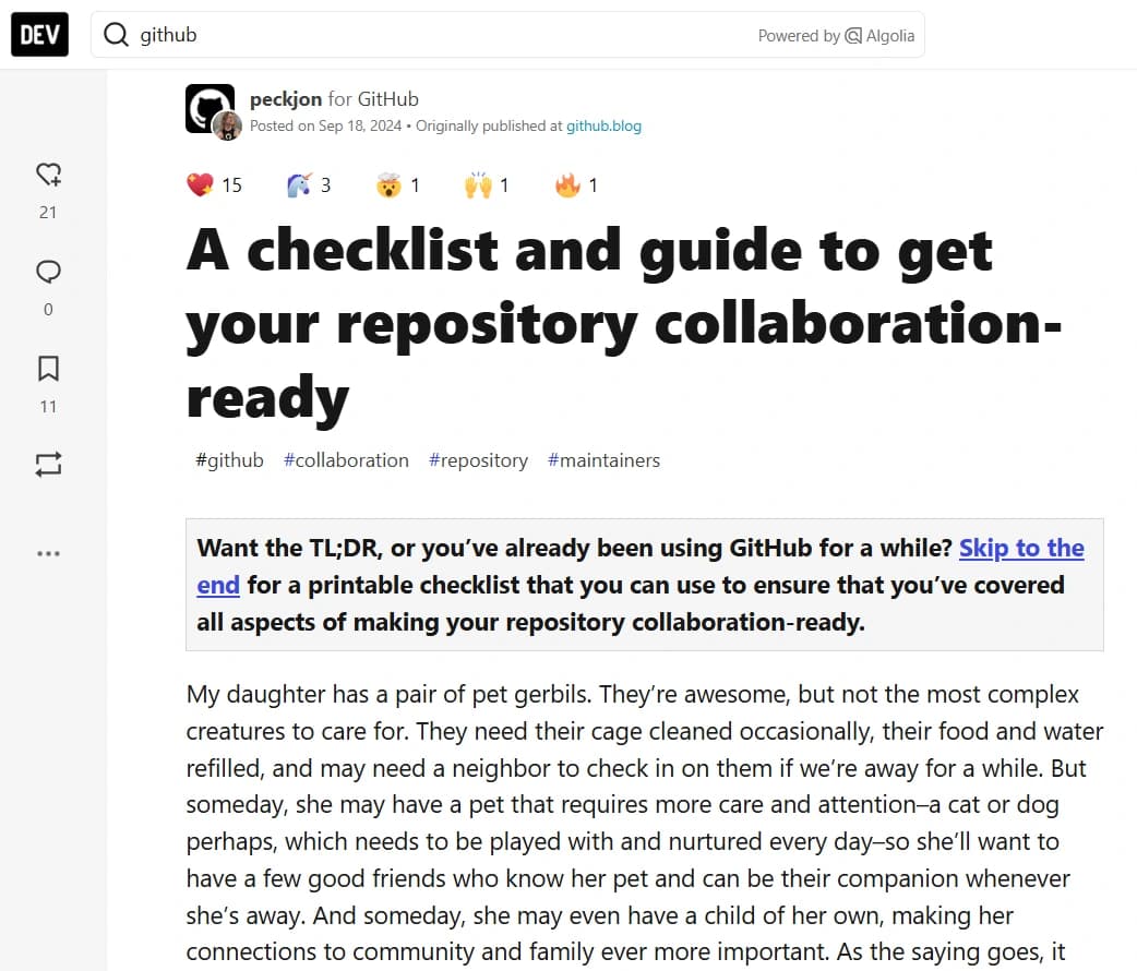 github using dev.to as a content distribution platform to drive traffic to their website