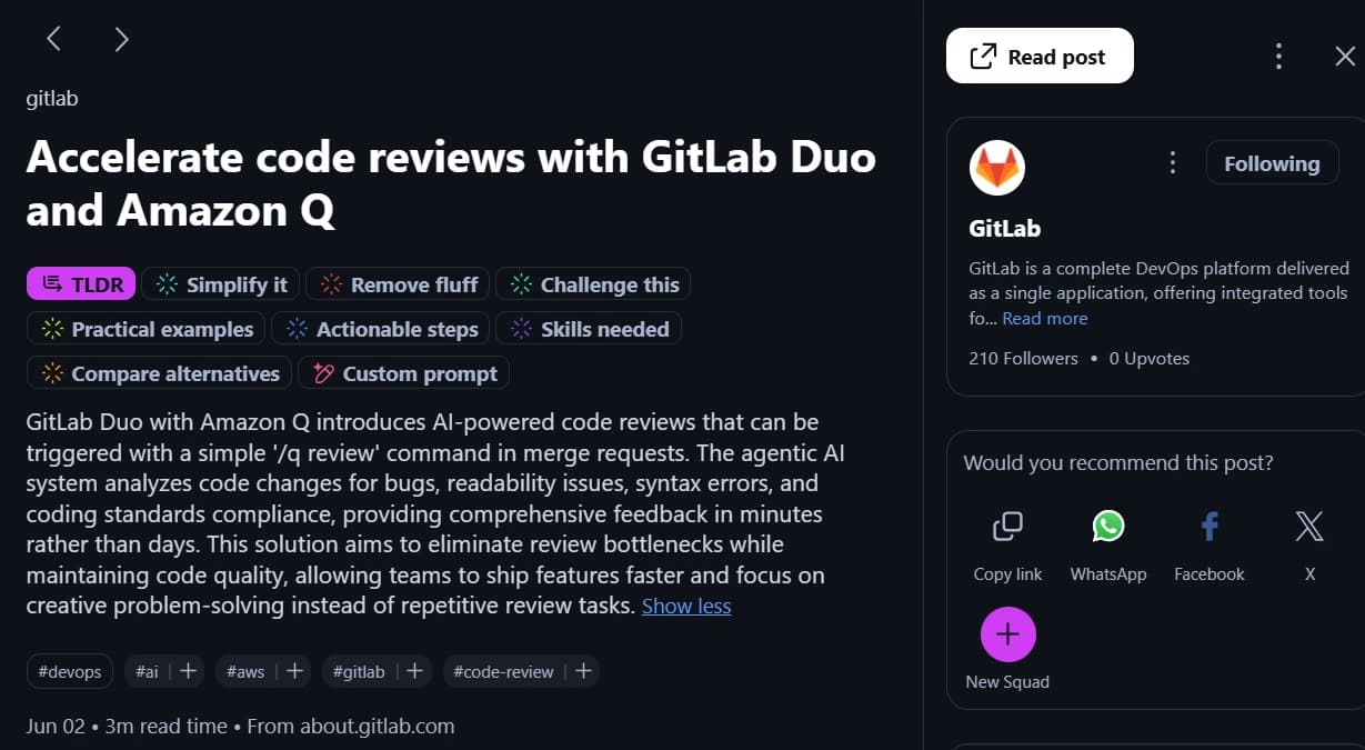 gitlab using daily.dev as a content distribution platform to drive traffic to their website