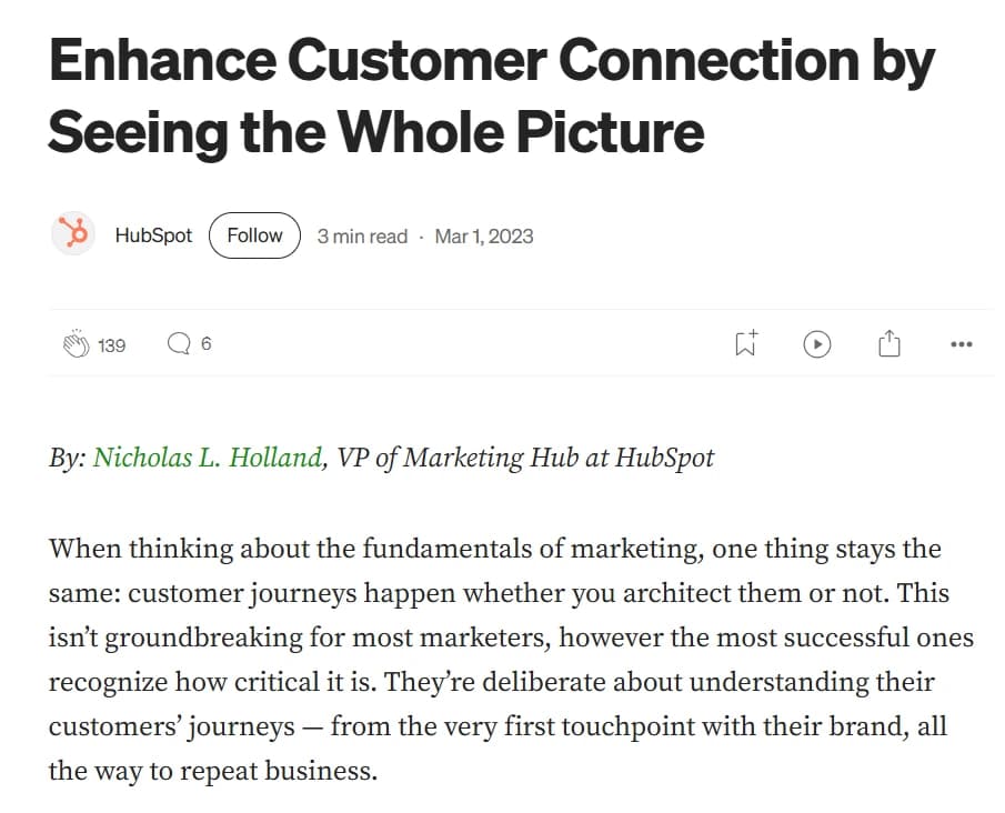 hubspot using medium as a content distribution platform to drive traffic to their website