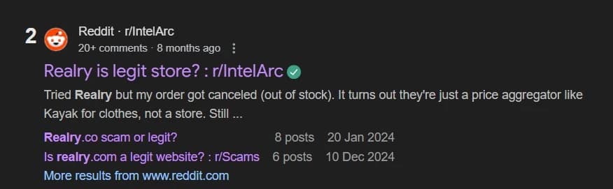 reddit, negative sentiment in serp