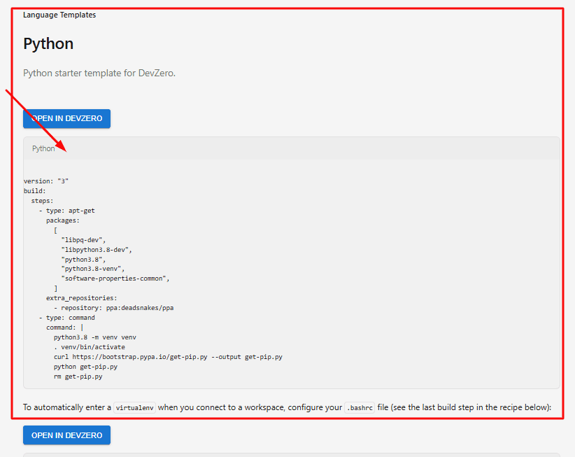 Snapshot of Dev.to starter templates created by Infrasity.