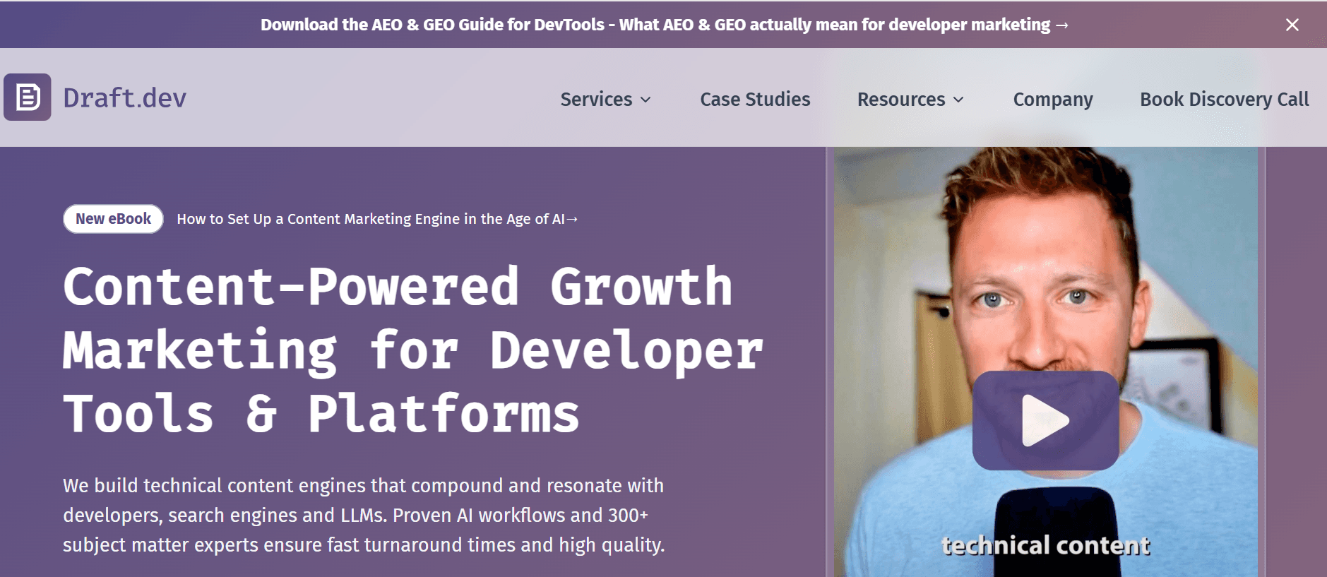 Draft.dev's homepage: content-powered growth marketing for developer tools and platforms