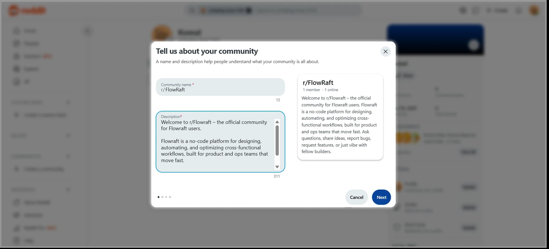 how to create a reddit account - enter the community name and description