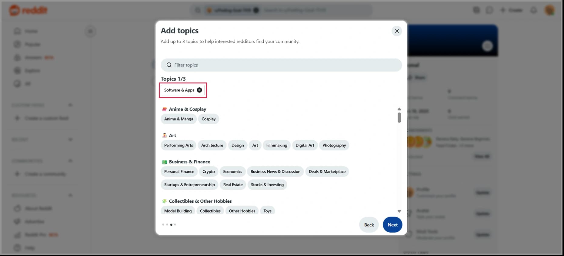 how to create a reddit account - add topics