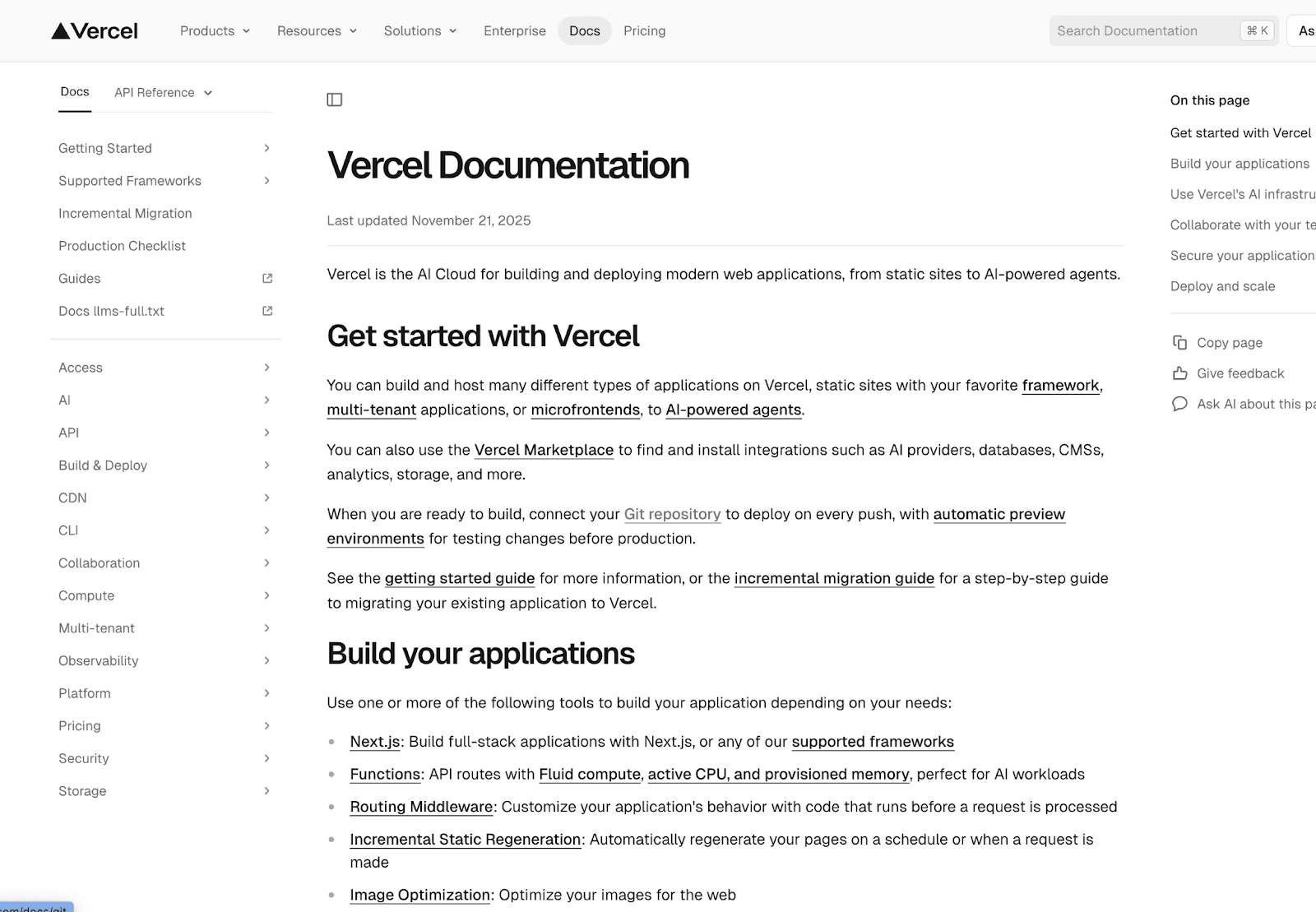 Product documentation of Vercel