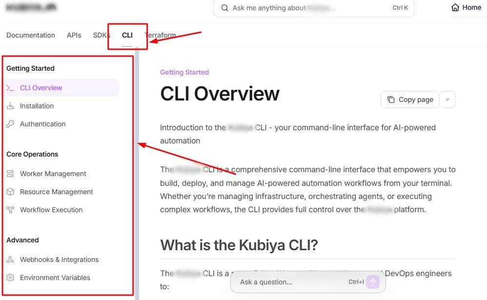 Infrasity's CLI doc made for one of its customer