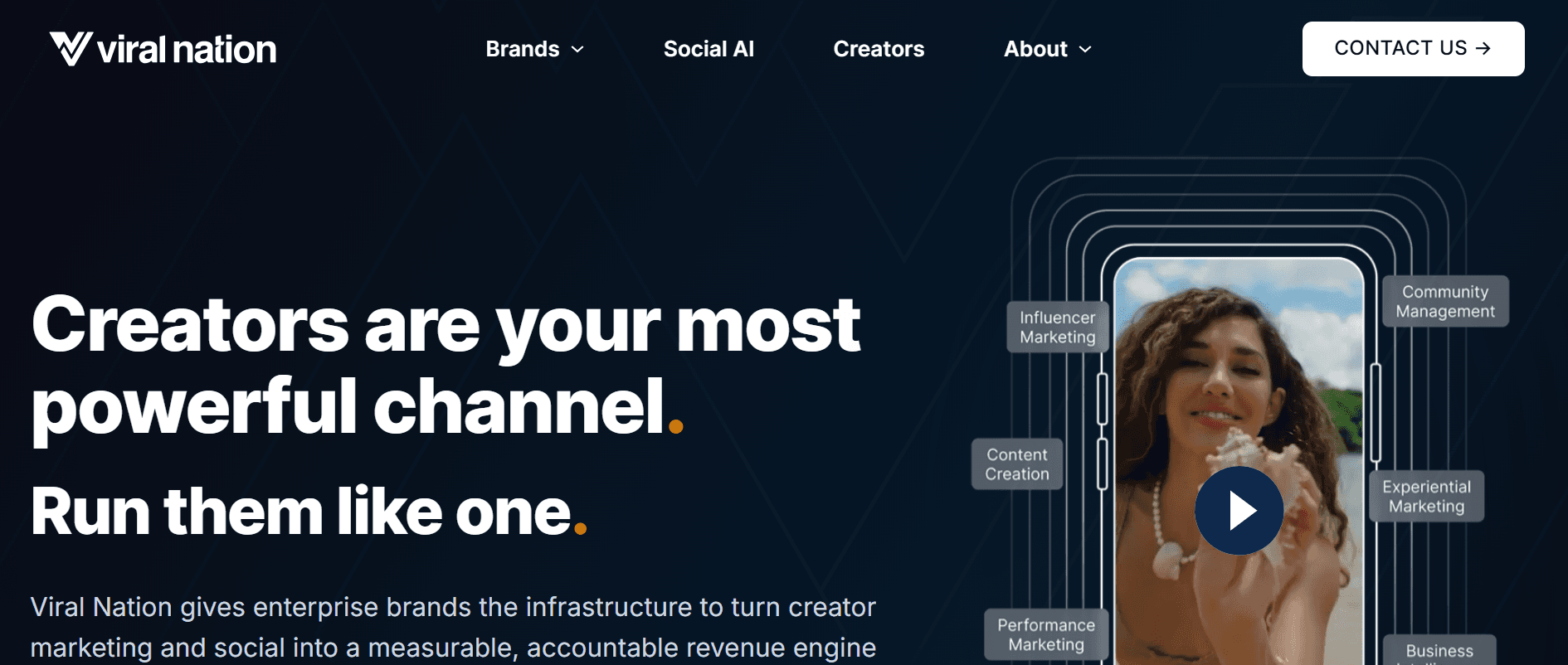 Viral Nation homepage: creators are your most powerful channel, run them like one