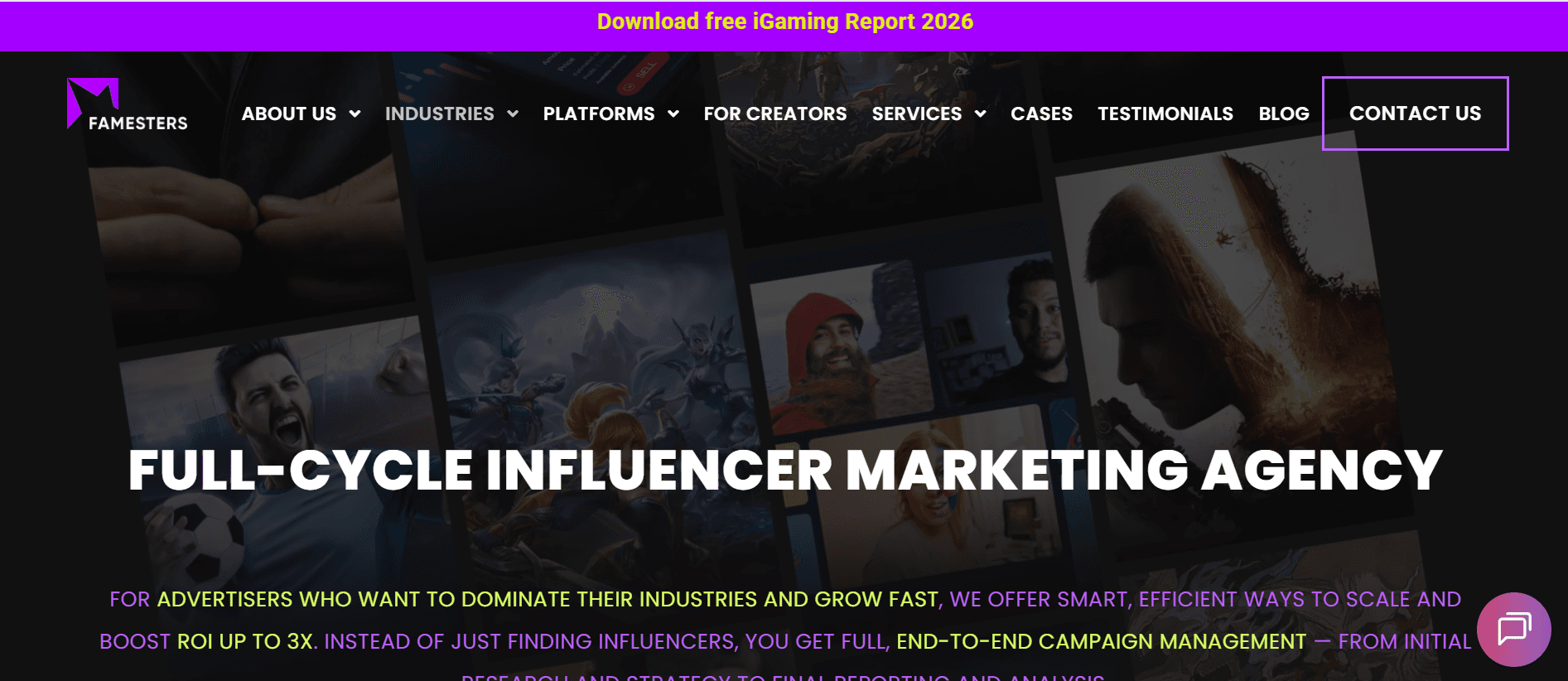 Famesters homepage: full-cycle influencer marketing agency