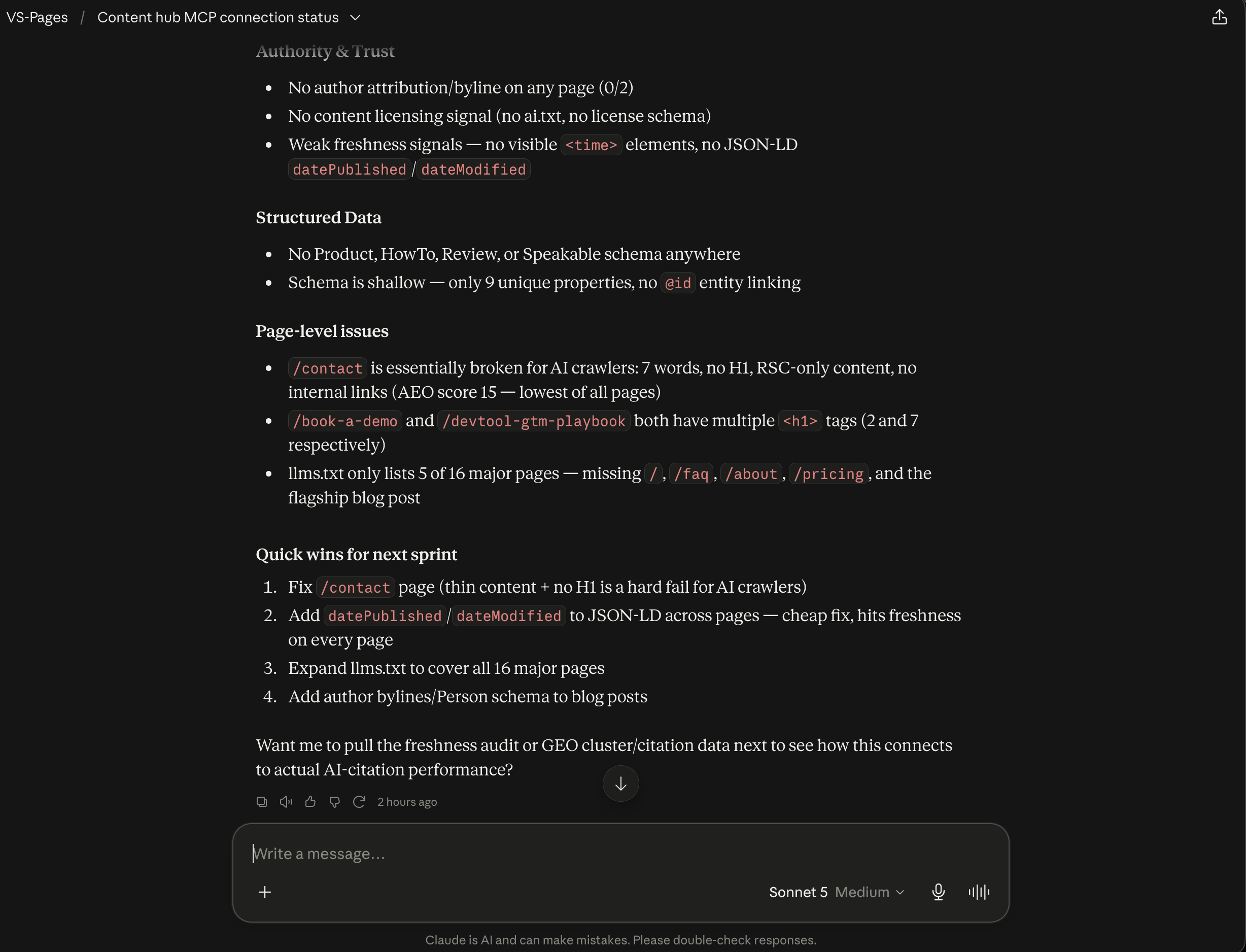 Structured data, page-level issues, and the quick wins list