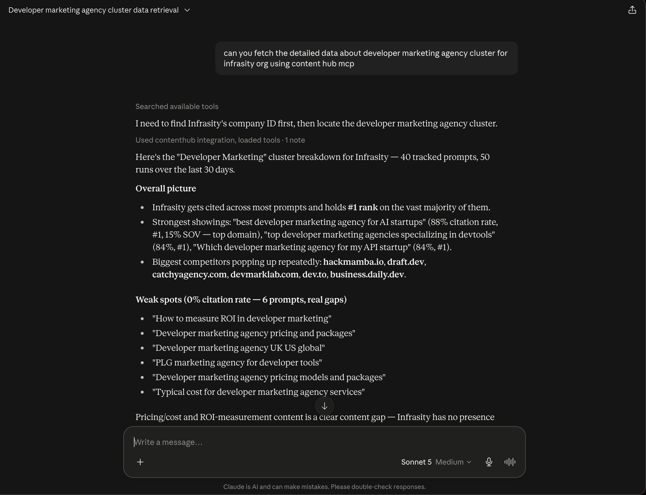 The cluster lookup, overall picture, and the start of the weak spots list